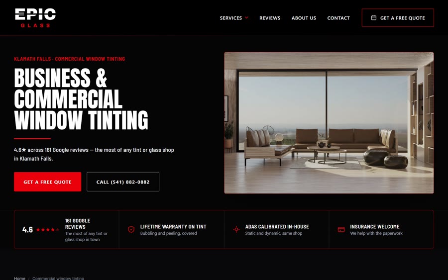 Business window tinting page