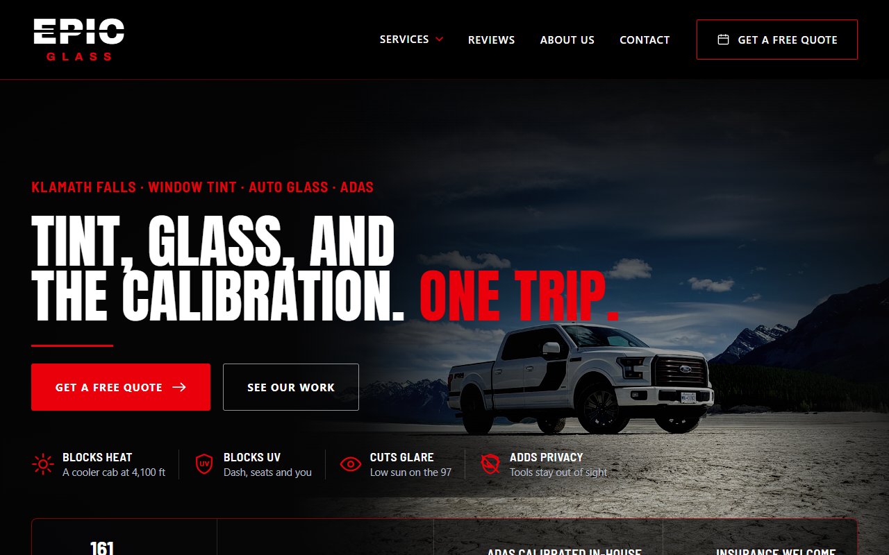 epicglass.com homepage on a desktop screen