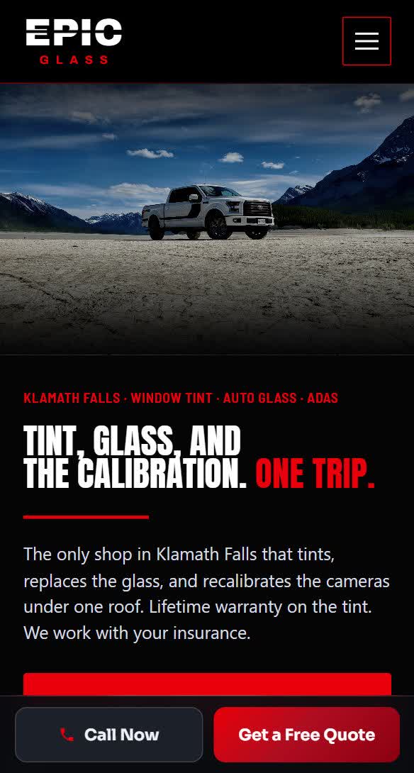 epicglass.com homepage on a phone